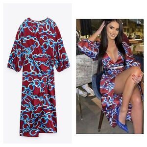 Zara chain link printed satin effect midi dress